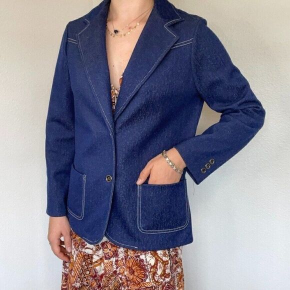 Vintage Women's 1970's Alamode Of California Blue Denim Western Blazer Jacket M - Picture 1 of 12